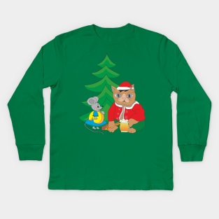 Cat Mouse and Christmas tree Kids Long Sleeve T-Shirt